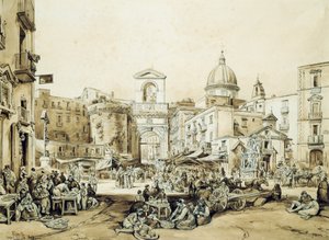 Porta Capuana Napolissa, kirjoittanut Achille Vianelli (1803-1894), seepia, 43x60,5 cm