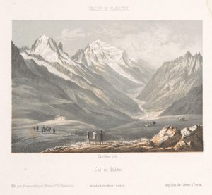 Näkymä Les Planardsin kylästä Montenversin tiellä Les Planaz, chemin du Montanvert (otsikko esineessä) Chamonix-Mont-Blancin muisto (sarjan nimi) Museum du Mont Blanc (sarjan nimi)