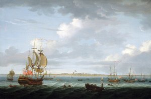 Merenkulku Madrasin (Intia) rannikon edustalla, kuvaus satamasta ja kaupungista sekä Saint George -linnakkeen yllä liehuva Britannian lippu, joka muistuttaa Brittiläisen imperiumin vaikeuksien lisääntymisestä Intiassa.