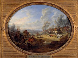 Ratsuväen shokki Taistelu Louis XIV:n vallan alla. Adam Van der Meulenin (1632-1690) maalaus Sun. 0,2x0,27 m tekijältä Adam Frans van der Meulen