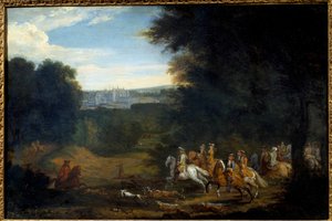 Ludvig XIV metsästää. Adam Francois Van Der Meulenin maalaus tekijältä Adam Frans van der Meulen