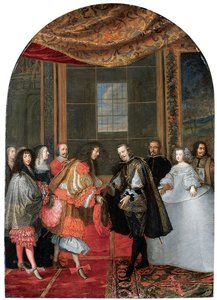 Kuningas Filip IV:n ja Ludvig XIV:n tapaaminen Fasaanisaarella (öljy kuparilla)