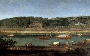 Näkymä Saint Cloudin linnasta ja kuninkaallisesta galleriasta Seinen rannalla Adam Van der Meulenin (1632-1660) maalaus tekijältä Adam Frans van der Meulen