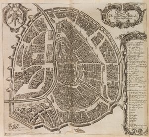 Moskovan kartta. Lähde: Lisätty uusi kuvaus moskovilaisesta..., 1656. tekijältä Adam Olearius