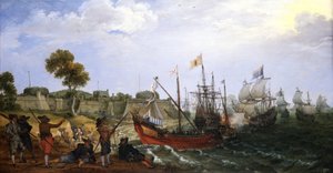 Hollantilainen sotalaivue hyökkää espanjalaiseen siirtomaalinnoitukseen, jota puolustetaan veneillä.