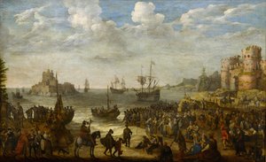 Kristus saarnaa laivasta Galileanmerellä (Lac de Tiberiade) - par Willaerts, Adam (1577-1664). Öljy kankaalle