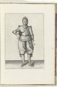 Pora, jossa on tähti ja tarttuja: sotilas levossa, tähti selässä (nro 1), 1618 Nassausche Wapen-Handelinge, van Schilt, Vakoilijat, Rappier ja Targe : beyde figuerlick kuvattu ja kehystetty [of] (...) Maurits van Nassa tekijältä Adam van Breen