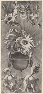 Auringon lasku Apollon ja Dianan vaunujen kanssa tekijältä Adamo Scultori after Giulio Romano