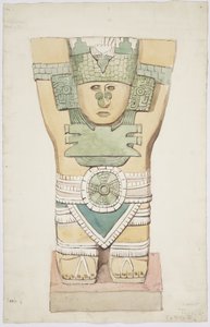 Caryatid III, ulkokammio, Jaguaarien ylempi temppeli (temppeli A), Chichen Itza, Meksiko (akvarelli) tekijältä Adela Breton