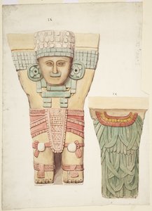 Caryatid IX, näyttää edestä ja takaa (takanäkymä pienemmässä mittakaavassa) (akvarelli) tekijältä Adela Breton