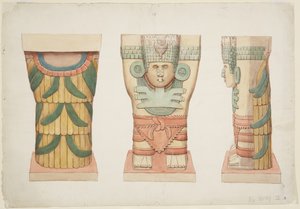 Karyatidi ulkokammiosta, Temple A, pallokenttä, Chichen Itza (akvarelli) tekijältä Adela Breton