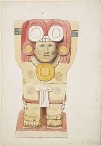 Karyatidi ulkokammiosta, Temple A, pallokenttä, Chichen Itza, Meksiko (akvarelli) tekijältä Adela Breton