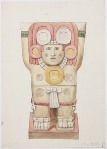 Karyatidi ulkokammiosta, Temple A, pallokenttä, Chichen Itza, Meksiko (akvarelli) tekijältä Adela Breton