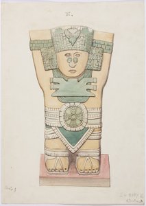 Karyatidi ulkokammiosta, Temple A, pallokenttä, Chichen Itza, Meksiko (akvarelli) tekijältä Adela Breton