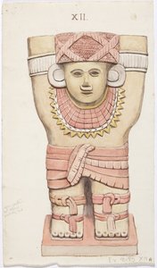 Karyatidi ulkokammiosta, temppeli A, pallokenttä, Chichen Itza, Meksiko (akvarelli) tekijältä Adela Breton