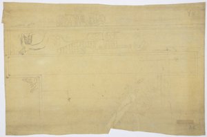 Kopio seinämaalauksesta oven yläpuolelta, Jaguaarien ylempi temppeli, Chichen Itza, Meksikon lyijykynä "Human Sacrifice" (grafiitti) tekijältä Adela Breton