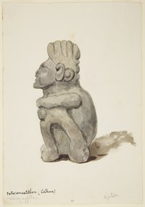 Figuuri kaupungista Ixtacamaxtitlan, Cholula, Puebla, Meksiko Näyttää kyykistävän hahmon (akvarelli) tekijältä Adela Breton