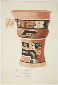 Maljakkomaalaus Tiahuanacosta (Tiwanaku), Boliviasta (akvarelli)