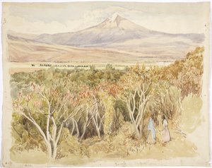 Tulivuori Popocatépetl Yautepecistä, Morelosin osavaltiosta, Meksikosta (akvarelli ja grafiitti)