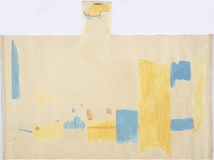 Maalauksen jäljitys keskuspaneelista, East Wall, Jaguaarien ylempi temppeli, Chichen Itza, Meksiko (akvarelli ja grafiitti) tekijältä Adela Breton