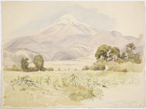 Volcano Orizaba, lähellä S Juania, Coscomatepec, Meksiko (akvarelli) tekijältä Adela Breton