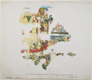Seinämaalaus holvista suuressa kammiossa Casa de Monjasissa, Chichen Itzassa, Yucatanissa, Meksikossa (akvarelli) tekijältä Adela Breton