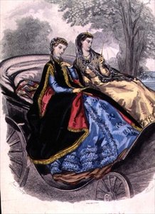 Naisten mekot Madame Brent-Castlesta, viittat Grands Magasins du Louvresta "Journal De La Famille" -pubin Fashion Illustrated -osiosta. kirjoittanut Leroy tekijältä Adele Anais (after) Colin