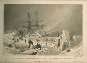 H.M.S.:n miehistö Kauhu, joka viimeistelee lumimuurit voimakkaan myrskyn aikana tekijältä Admiral William Henry Smyth
