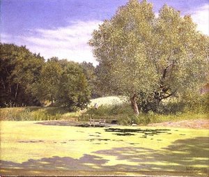 Kalastaja lähtee lammesta tekijältä Adolf Alfred Larsen