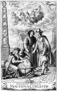 Johannes Heveliuksen Machina Coelestiksen etukappale, kaiverrus Jeremias Falck, 1673 tekijältä Adolf Boy