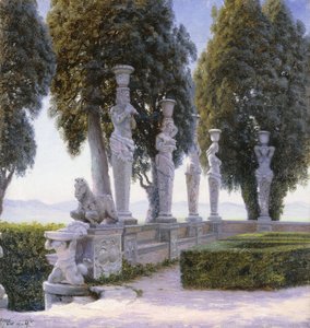 Neliö karjatidien kanssa Villa Farnesen alueella, Caprarolassa; Piazzale delle Cariatidi Palazzo Farnesen puistossa Caprarolassa tekijältä Adolf Heinrich Hansen