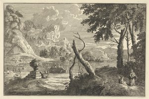 Arkadian jokimaisema katkenneella puulla Italian ja Saksan maisemat (sarjan nimi)
