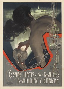 Mainosjuliste valmistettu italialaiselle valaistusyritykselle Cesare Urtis & Co., Torino, 1889