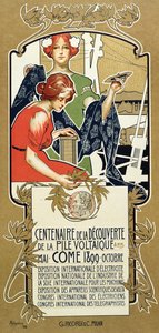 Juliste, joka mainostaa Voltaic-paalun löytämisen satavuotisjuhlaa, 1899