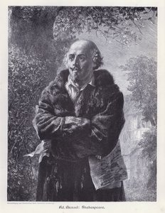 William Shakespeare, englantilainen näytelmäkirjailija (kaiverrus) tekijältä Adolph Friedrich Erdmann von (after) Menzel