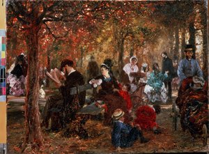 ""Dans le jardin du Luxembourg a Paris"" (Luxembourgin puutarhassa) Adolph Friedrich von Menzelin (1815-1905) maalaus tekijältä Adolph Menzel