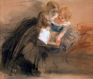 Nuori nainen lapsen kanssa, vuosina 1844-1850. tekijältä Adolph Menzel