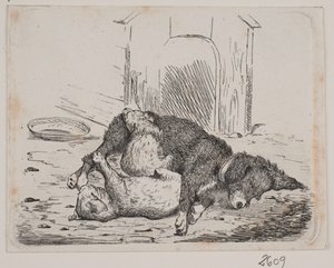Talutinkoira pennun kanssa tekijältä Johan Adolph Kittendorff