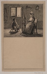 Äiti ja poika. Ei. 18 Chr. Winther ja M. Rørbye, "25 kuvaa pienille lapsille" tekijältä Johan Adolph Kittendorff