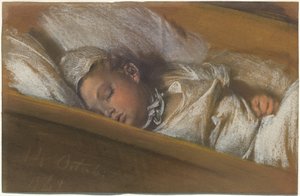 Vauva nukkumassa sängyssään tekijältä Adolph Menzel