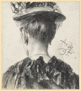 Hattupäisen naisen rintakuva takaa tekijältä Adolph Menzel