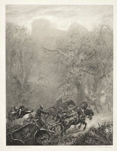 Essee kivestä harjalla ja kaavinella: Vankien saattue metsän läpi, 1851. tekijältä Adolph Menzel