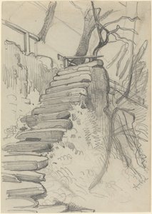 Kiviportaiden lento puutarhassa tekijältä Adolph Menzel