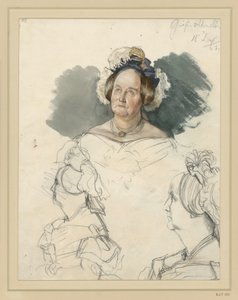 Kreivitär Alvensleben, o.s. v. d. Osten-Sacken. Mukana kaksi rintakuvaa. Luonnos maalaukseen ”Wilhelm I:n kruunajaiset Königsbergissä” tekijältä Adolph Menzel