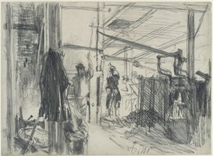 Valssaamon konehuone. Tutkimus aiheesta ”Rautavalssaamo. Nykyaikaiset kyklopit” tekijältä Adolph Menzel