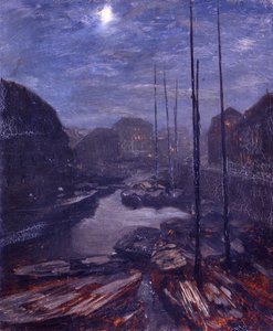 Kuunvalo Friedrichsgrachtin yllä vanhassa Berliinissä tekijältä Adolph Menzel