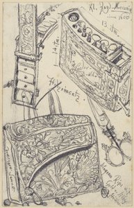 Patruunapussi, jossa on matkapakkaus, kuuluva Saksin vaaliruhtinas Johann Georg I:n metsästyssatulaan vuodelta 1618, Historiallinen museo, Dresden tekijältä Adolph Menzel
