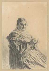 Istuva iäkkäämpi nainen, jolla on neulossukat tekijältä Adolph Menzel