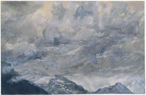 Pilvinen taivas vuorenhuippujen yllä tekijältä Adolph Menzel
