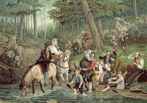 Norjalainen kohtaus (väri litho) tekijältä Adolph Tidemand